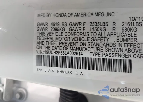 2020 Acura Tlx A-Spec/A-Spec W/Red Leather from USA, damaged, VIN 19UUB2F66LA002614